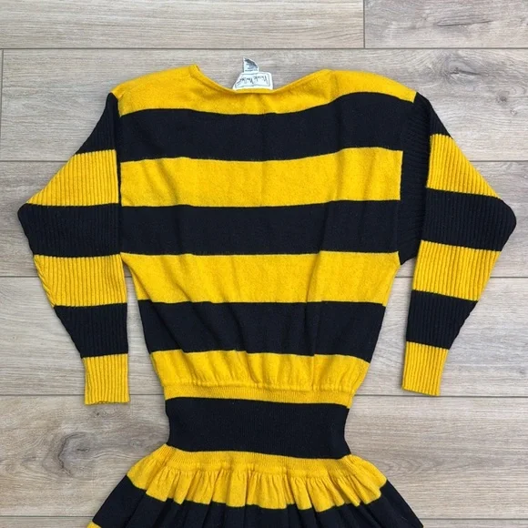 Vintage Nicole Miller Wool Bumblebee Stripe Midi Dress Sweater‎ Statement Twee - Picture 6 of 12